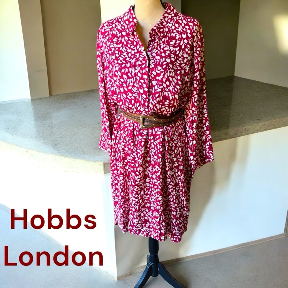 Hobbs London-NWT size 14 “Marciella” cranberry 100% viscose shirt dress. NEW! - Picture 3 of 16